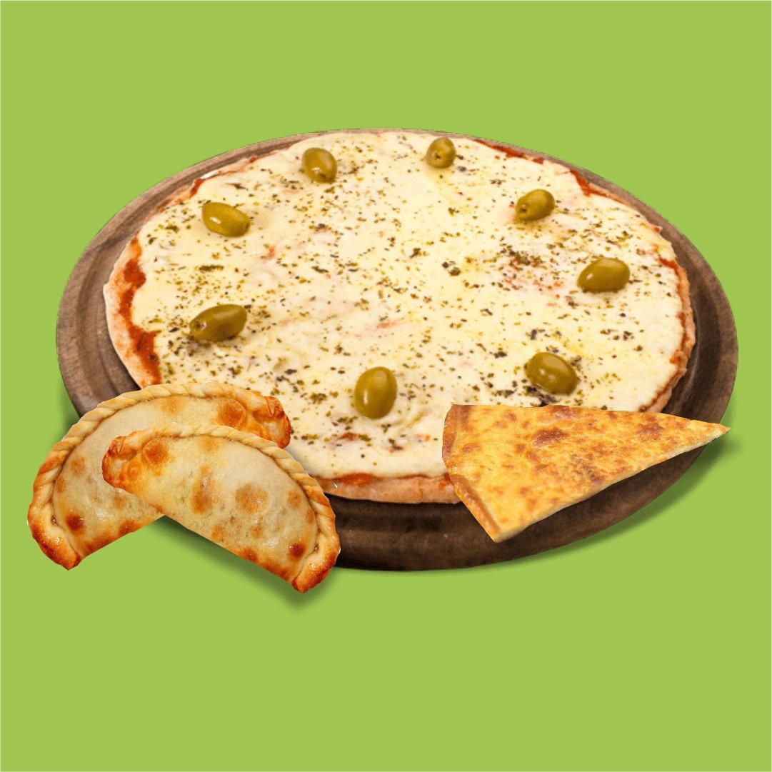 1 PIZZA GDE DE MUZZARELLA + 2 EMPANADAS + 1 FAINA